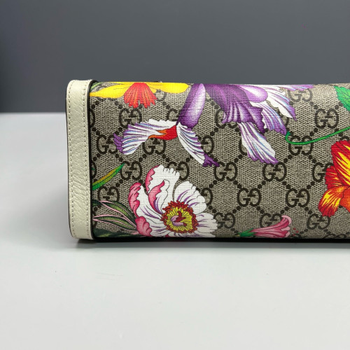 Gucci Print Small Padlock Tote GG Supreme Monogram Blooms Calfskin White Khaki