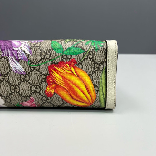 Gucci Print Small Padlock Tote GG Supreme Monogram Blooms Calfskin White Khaki