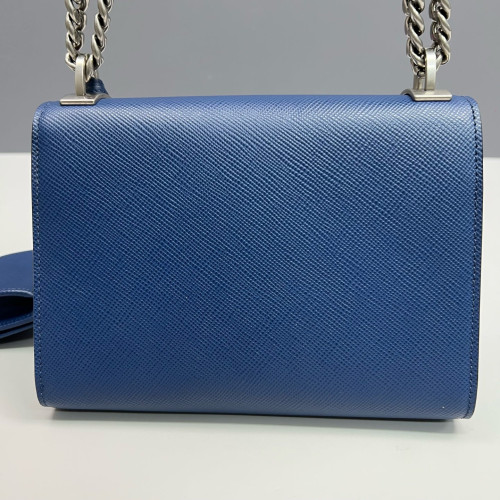 Prada Robot Patches Flap Bag Saffiano Calfskin Blue