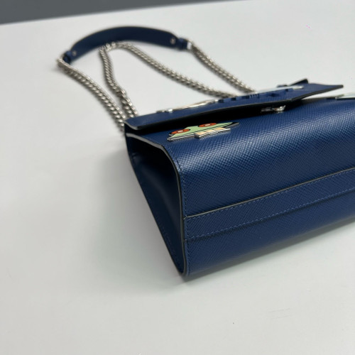 Prada Robot Patches Flap Bag Saffiano Calfskin Blue