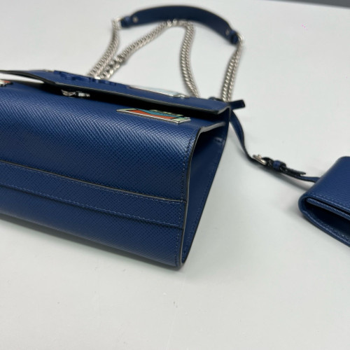 Prada Robot Patches Flap Bag Saffiano Calfskin Blue