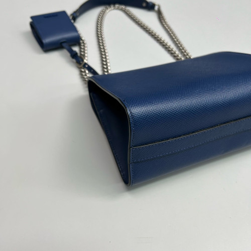Prada Robot Patches Flap Bag Saffiano Calfskin Blue