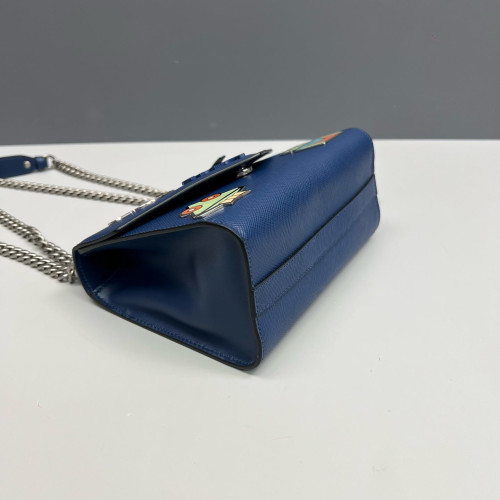 Prada Robot Patches Flap Bag Saffiano Calfskin Blue
