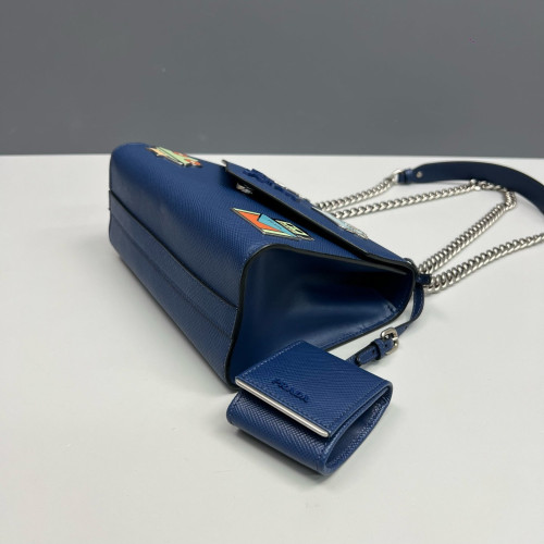 Prada Robot Patches Flap Bag Saffiano Calfskin Blue