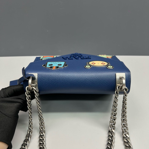 Prada Robot Patches Flap Bag Saffiano Calfskin Blue