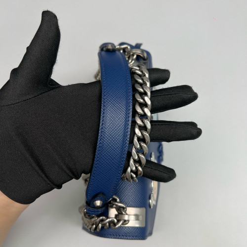 Prada Robot Patches Flap Bag Saffiano Calfskin Blue