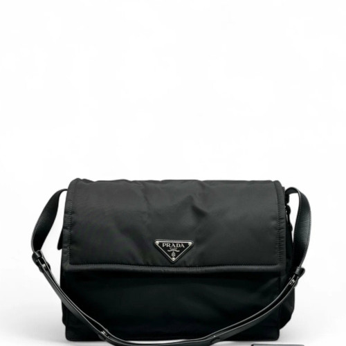 Prada Padded Large Flap Nylon Vela Black