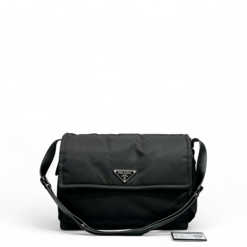 Prada Padded Large Flap Nylon Vela Black