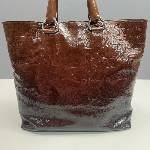 Prada Tote Bag Pull Up Leather Dark Brown Burgundy