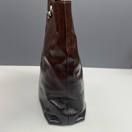 Prada Tote Bag Pull Up Leather Dark Brown Burgundy