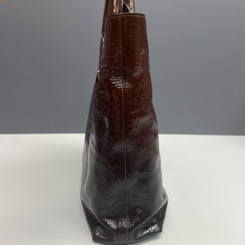 Prada Tote Bag Pull Up Leather Dark Brown Burgundy