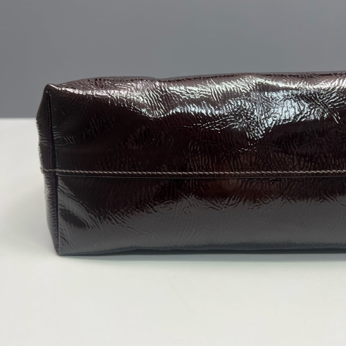 Prada Tote Bag Pull Up Leather Dark Brown Burgundy