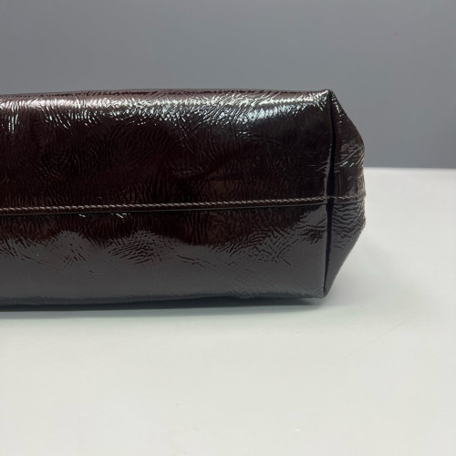 Prada Tote Bag Pull Up Leather Dark Brown Burgundy