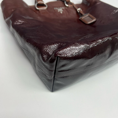 Prada Tote Bag Pull Up Leather Dark Brown Burgundy