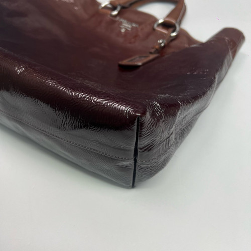 Prada Tote Bag Pull Up Leather Dark Brown Burgundy