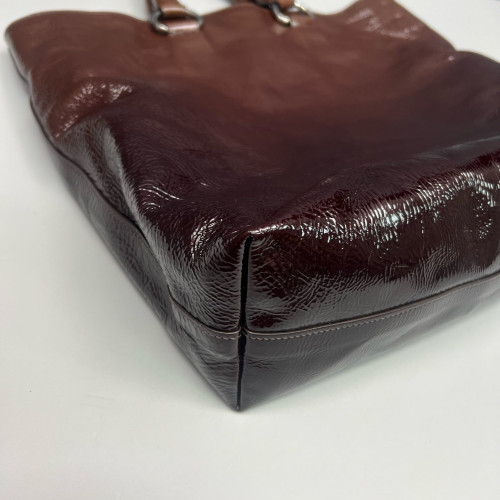 Prada Tote Bag Pull Up Leather Dark Brown Burgundy