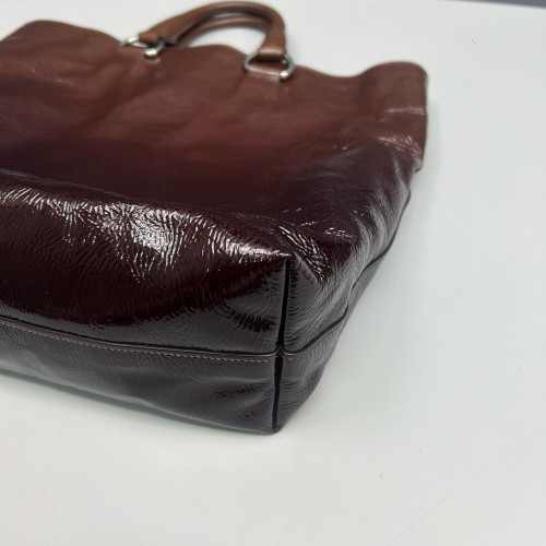 Prada Tote Bag Pull Up Leather Dark Brown Burgundy