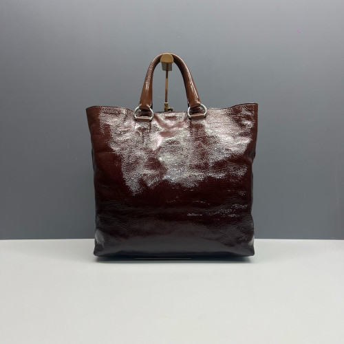Prada Tote Bag Pull Up Leather Dark Brown Burgundy