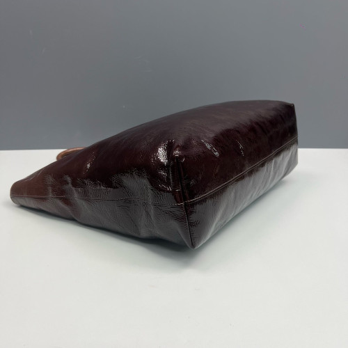 Prada Tote Bag Pull Up Leather Dark Brown Burgundy