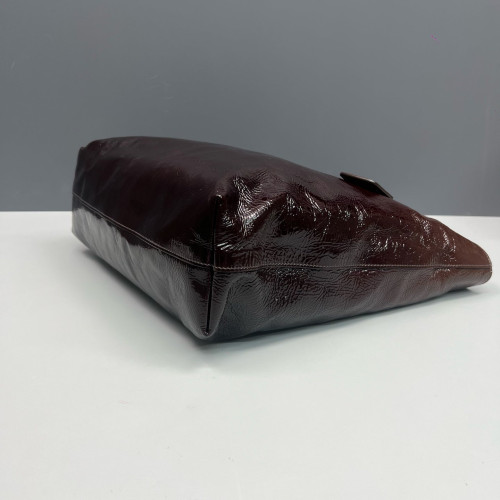 Prada Tote Bag Pull Up Leather Dark Brown Burgundy