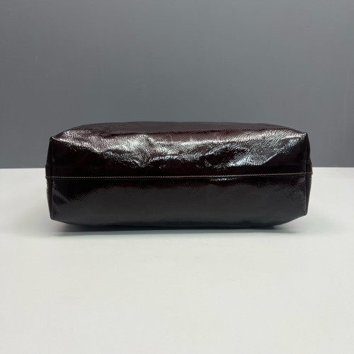 Prada Tote Bag Pull Up Leather Dark Brown Burgundy
