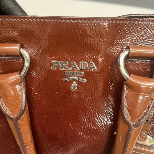 Prada Tote Bag Pull Up Leather Dark Brown Burgundy