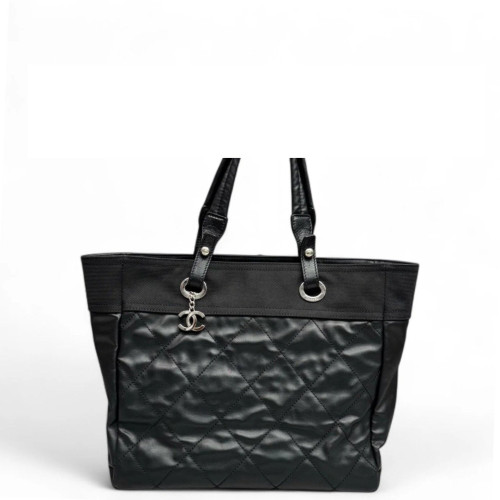 Chanel Quilted Paris-Biarritz Tote GM Calfskin Canvas Black Chanel Quilted Paris-Biarritz Tote GM Calfskin Canvas Black