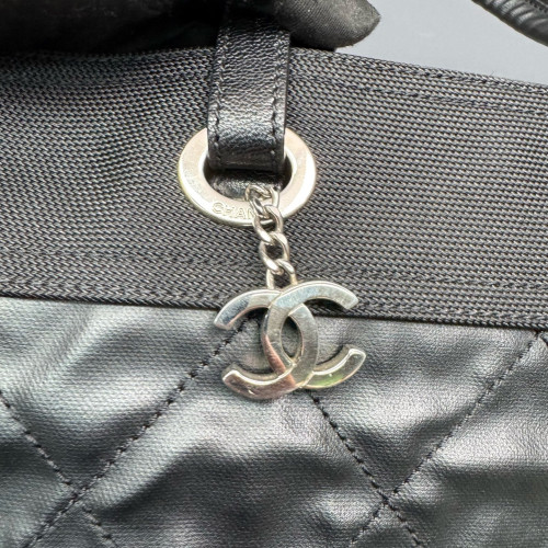 Chanel Quilted Paris-Biarritz Tote GM Calfskin Canvas Black Chanel Quilted Paris-Biarritz Tote GM Calfskin Canvas Black