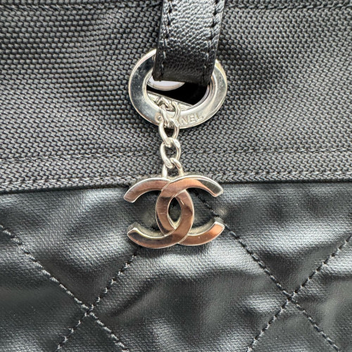 Chanel Quilted Paris-Biarritz Tote GM Calfskin Canvas Black Chanel Quilted Paris-Biarritz Tote GM Calfskin Canvas Black