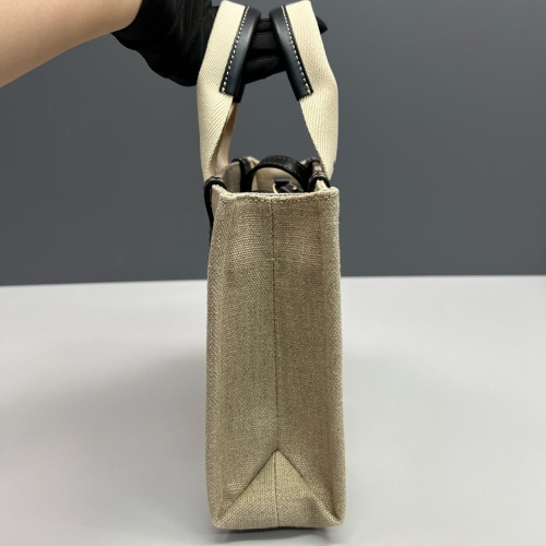 Chloe Small Woody Ribbon Tote Canvas Calfskin Beige Black