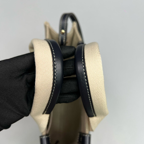 Chloe Small Woody Ribbon Tote Canvas Calfskin Beige Black