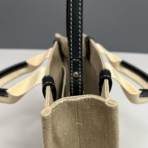 Chloe Small Woody Ribbon Tote Canvas Calfskin Beige Black