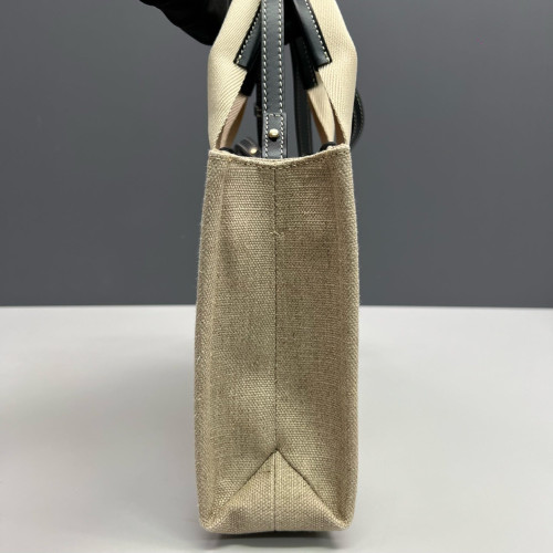 Chloe Small Woody Ribbon Tote Canvas Calfskin Beige Black