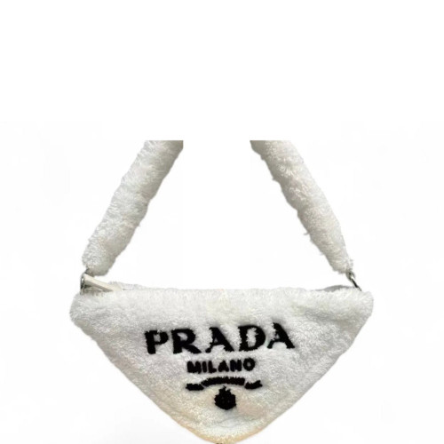 Prada Triangle Bag Faux Fur White Prada Triangle Bag Faux Fur White
