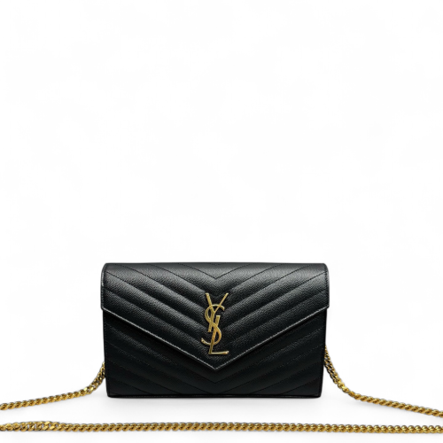 Yves Saint Laurent Envelope Wallet On Chain Shiny Caviar Calfskin Black Yves Saint Laurent Envelope Wallet On Chain Shiny Caviar Calfskin Black