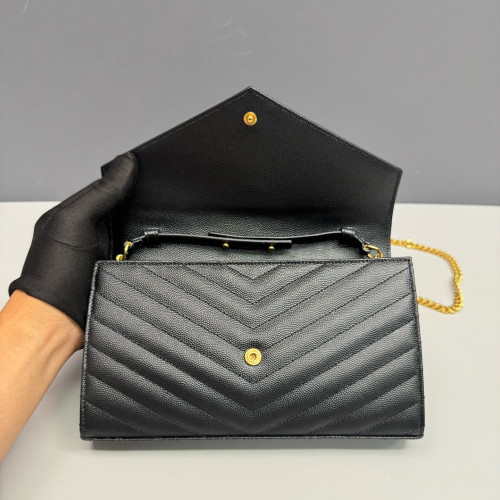 Yves Saint Laurent Envelope Wallet On Chain Shiny Caviar Calfskin Black Yves Saint Laurent Envelope Wallet On Chain Shiny Caviar Calfskin Black