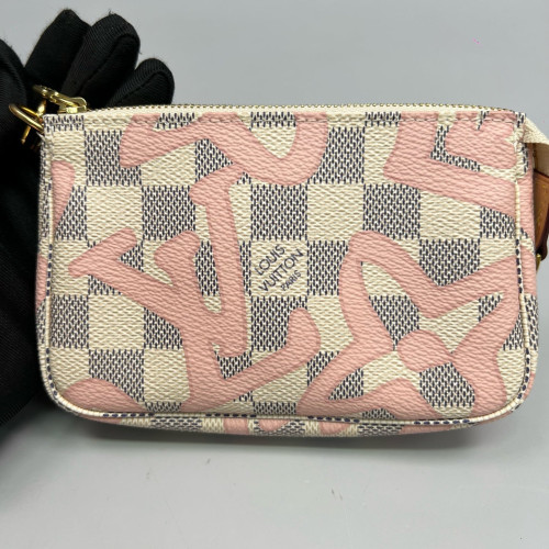 Louis Vuitton Mini Pochette Accessories Damier Azur White Pink
