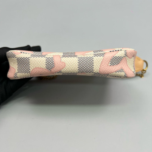 Louis Vuitton Mini Pochette Accessories Damier Azur White Pink
