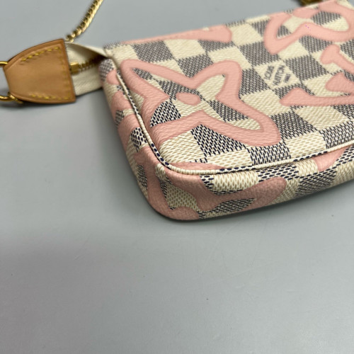 Louis Vuitton Mini Pochette Accessories Damier Azur White Pink