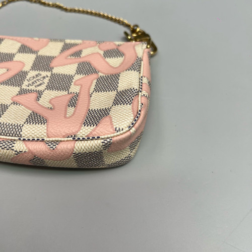 Louis Vuitton Mini Pochette Accessories Damier Azur White Pink
