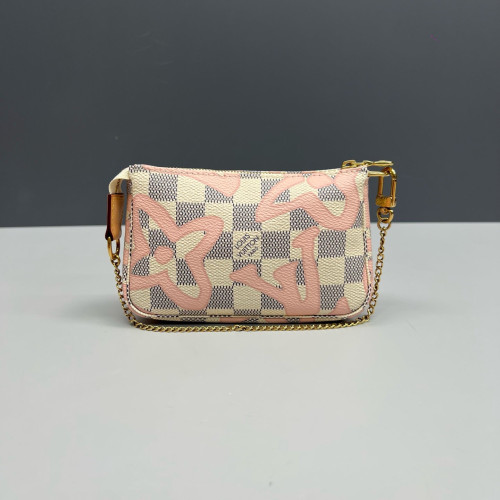 Louis Vuitton Mini Pochette Accessories Damier Azur White Pink