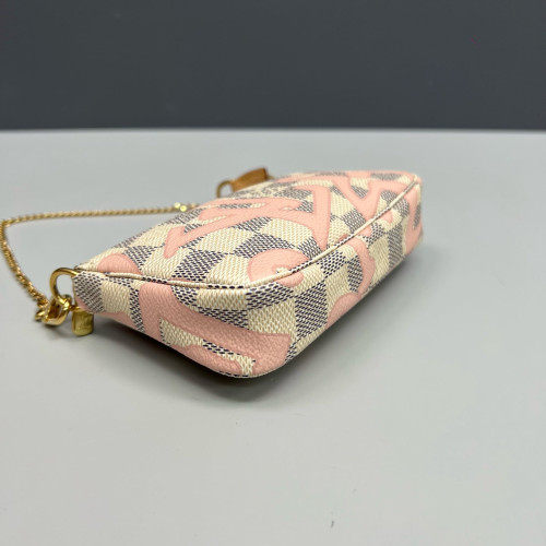 Louis Vuitton Mini Pochette Accessories Damier Azur White Pink