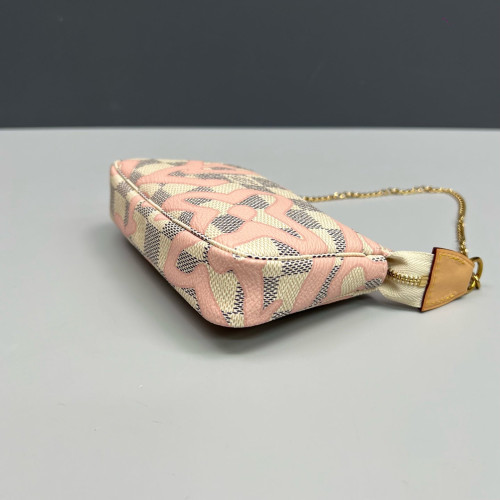 Louis Vuitton Mini Pochette Accessories Damier Azur White Pink