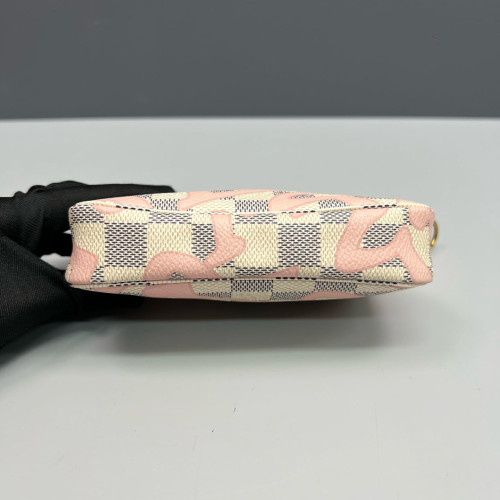 Louis Vuitton Mini Pochette Accessories Damier Azur White Pink