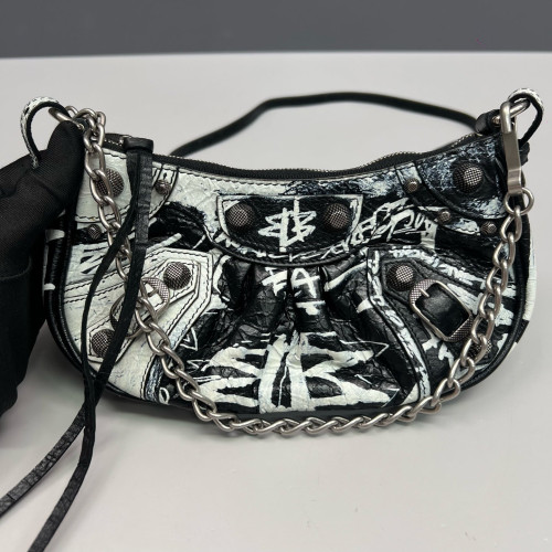 Balenciaga Le Cagole Mini Arena Lambskin Black White