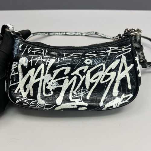Balenciaga Le Cagole Mini Arena Lambskin Black White