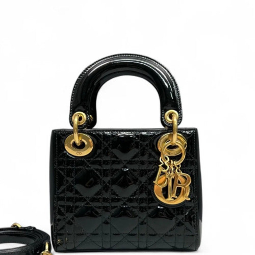 Dior Mini Lady Dior Patent Calfskin Black