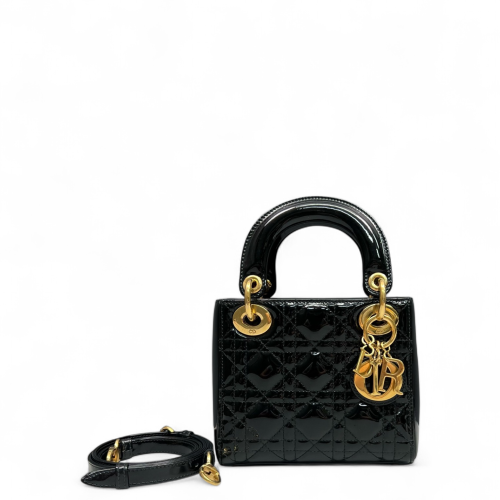 Dior Mini Lady Dior Patent Calfskin Black