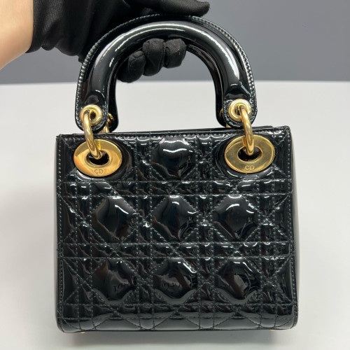 Dior Mini Lady Dior Patent Calfskin Black