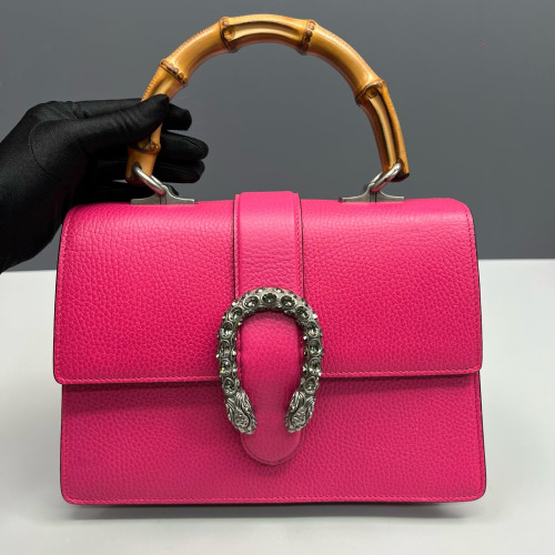 Gucci Crystal Embellished Small Dioysus Bamboo Top Handle Bag Grained Calfskin New Rosette